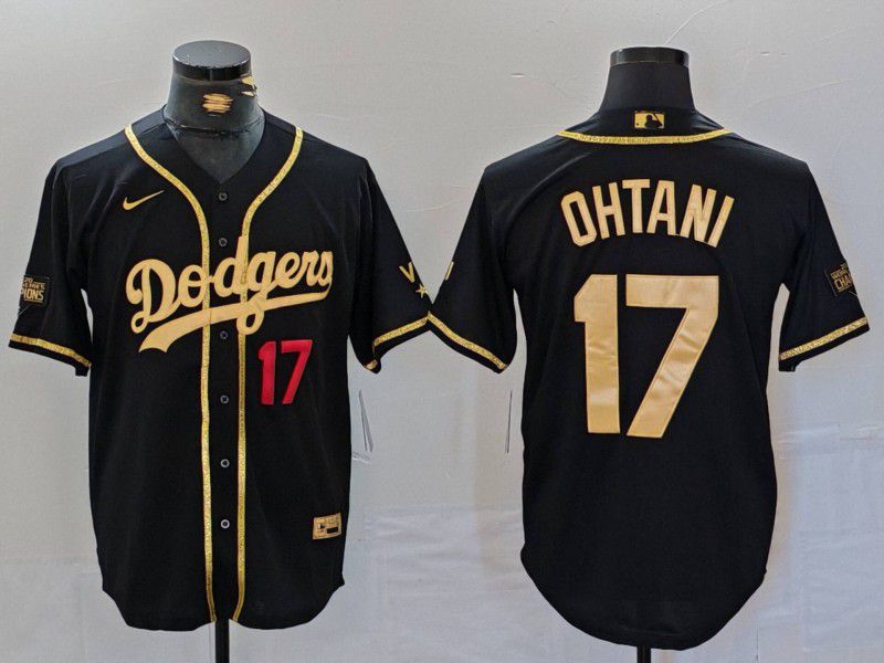 Men Los Angeles Dodgers #17 Ohtani Black gold Fashion Nike Game MLB Jersey style 7063